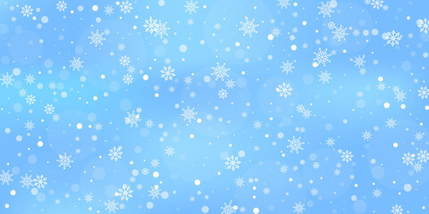 Snowflakes. Snow, snowfall. Falling scattered white snowflakes on a gradient background. Vector	