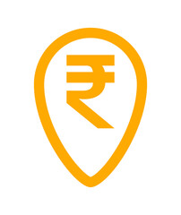 rupee currency symbol in pin point for icon isolated on white, rupee money for app symbol, orange simple flat rupee money, currency digital rupee coin for financial concept
