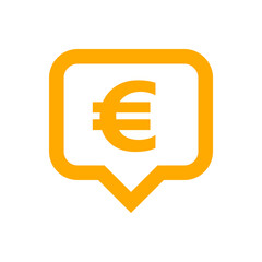 euro currency symbol in speech bubble square orange for icon, euro money for app symbol, simple flat euro money, currency digital euro coin for financial concept