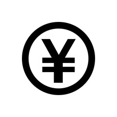 yen currency coin black for icon isolated on white, yen money for app symbol, simple flat yen money, currency digital yen coin for financial concept