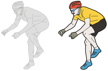 Biker's silhouette - no bike. Enduro cycler on the tour. Effort and strengh.