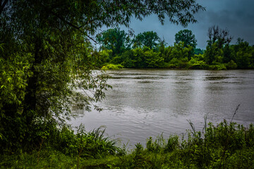 The ripping River Oder on a cloudy day. Poland.