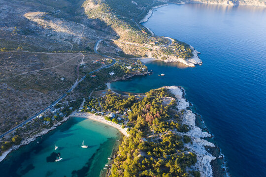 Thassos,a beautiful Greek island seen from a drone