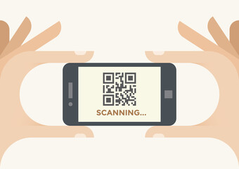 Mobile smartphone scanning QR barcode in human hands. Concepts: Online shopping, product information, website URL address locator, applications, payment, consumerism, advertising, virtual stores