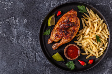 Half Roasted Chicken Piri Piri with French Fries