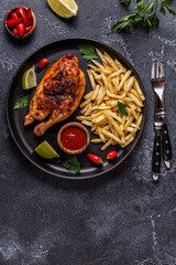 Half Roasted Chicken Piri Piri with French Fries