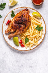 Half Roasted Chicken Piri Piri with French Fries