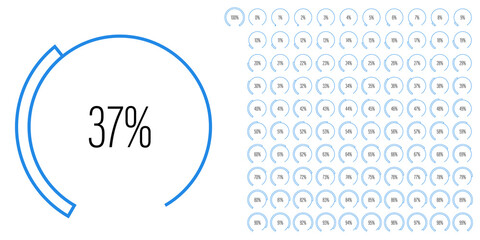 Set of circular sector percentage diagrams meters from 0 to 100 ready-to-use for web design, user interface UI or infographic - indicator with blue