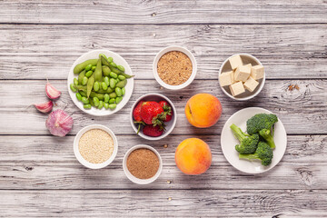 Obraz na płótnie Canvas Estrogen-Rich Foods, Menopause Diet.