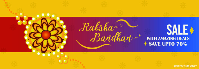 Raksha Bandhan sale banner, rakhi sale with amazing deals, save upto 70% poster, vector illustration