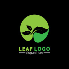Abstract green leaf logo icon vector design isolated on black background. Landscape design  garden, Plant,spa, nature and ecology vector logo.