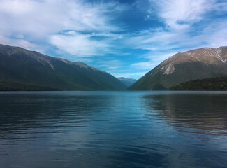 Fototapeta na wymiar Lake view from with in the water New Zealand 