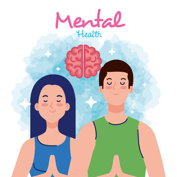 mental health concept, couple with healthy mind vector illustration design