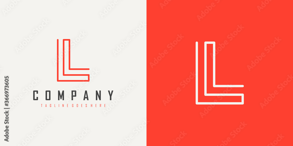 Poster simple initial letter l logo. monogram linear style isolated on white and red background. usable for