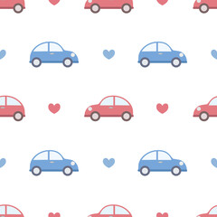 Cute car seamless pattern vector on isolated white background.