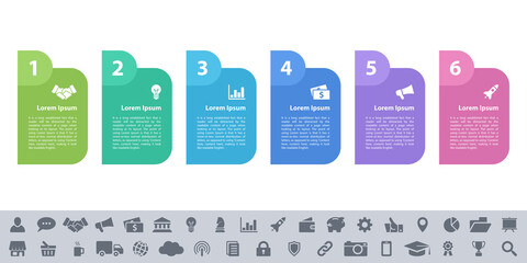 Infographic design business concept vector illustration with 6 steps or options or processes represent work flow or diagram or web button banner