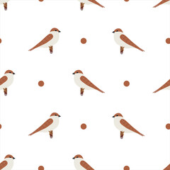 Sparrow seamless pattern vector on isolated white background.