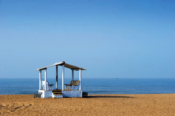 A beach hut on Mandvi Beach, Gujarat, India.