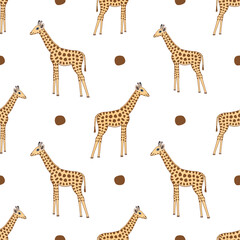 Giraffe seamless pattern vector on isolated white background.