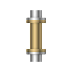 Pipe vector. Made from steel or metal connection by flange fitting fixing by screw and bolt. Part for pipeline construction to transportation oil and gas in industry, water in plumbing and irrigation.