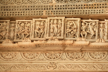 Interior view of famous Jain temple (Adinatha temple) in Ranakpur, Rajasthan, India.
