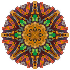 Colorful cute Mandalas with leaves. Decorative unusual round ornaments.