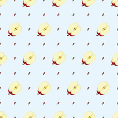 Cut apple seamless pattern vector. 