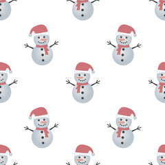 Snowman seamless pattern vector on isolated white background.