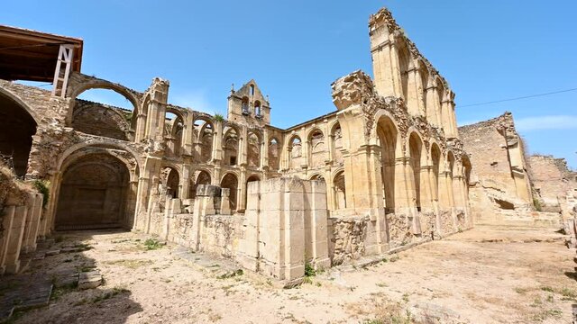 Ancient Abandoned Monastery Santa Maria De Rioseco, in Burgos, Spain. High quality 4k footage