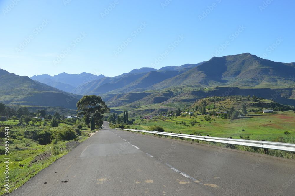 Wall mural the mighty maletsunyane falls and the green surroundings in lesotho, africa