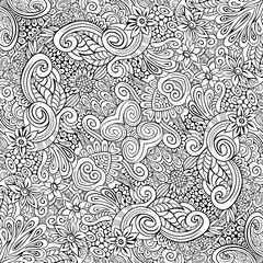 Vector ethnic hand drawn line art seamless pattern