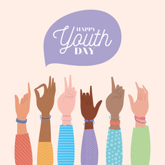 Obraz premium signs with hands of happy youth day design, Young holiday and friendship theme Vector illustration