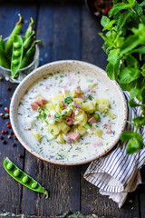 cold soup vegetables greens okroshka food background top view copy space organic eating healthy keto or paleo diet raw 