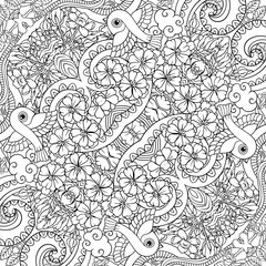 Fototapeta premium Vector nature line art hand drawn background