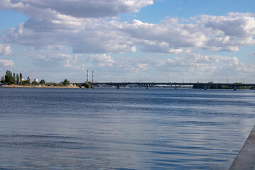 Russia, Voronezh, reservoir, view from the embankment of the right bank to the Chernavsky bridge.