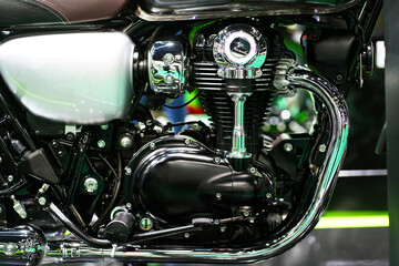 Fototapeta na wymiar Motorcycle Chrome Engine Block ,selective focus