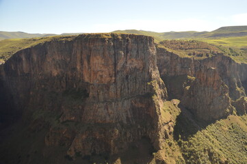 The mighty Maletsunyane Falls and the green surroundings in Lesotho, Africa