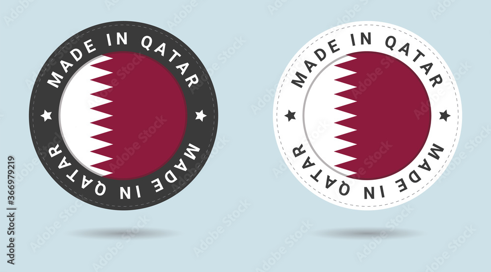 Poster set of two qatar stickers. made in qatar. simple icons with flags.