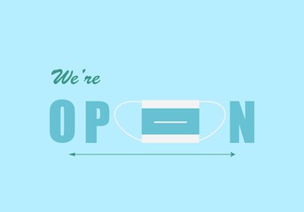 We are open sign on blue background