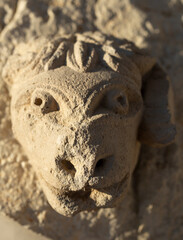 The sculpture is made of limestone. A find discovered during the excavations. The head of aries. Decorative element of an ancient Greek building. 5th century.