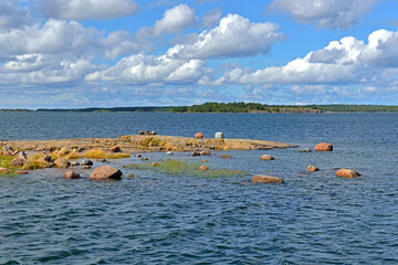 Seascape with rocky islands in summer. Aland Islands