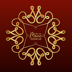 harvest moon festival inside ornament gold frame on dark red background design, Oriental chinese and celebration theme Vector illustration