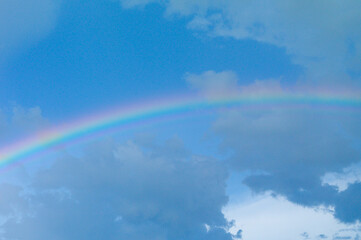Abstract background of rainbow after raining with blue sky background