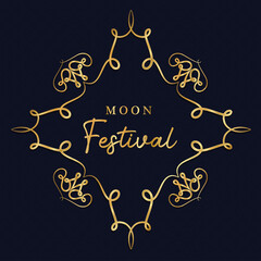 moon festival inside ornament gold frame on dark blue background design, Oriental chinese and celebration theme Vector illustration