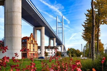 Neue Rügenbrücke - New Rugen Bridge over the Strelasund, connecting Stralsund and Rugia Island...