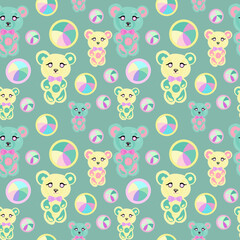 Bear toy seamless pattern. Hand drawn. Creative trandy designe for babies room decoration and clothes. Suitable for greeting card design and invitations and for print.