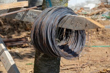 Stock with rolls of sheet steel in industrial plant