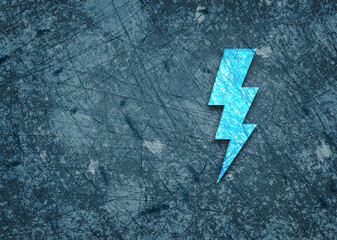 Lightning bolt icon marble surface pattern texture blue background illustration