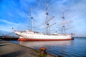 Stralsund, Germany,10/09/2018: View of vintage Gorch Fock I. It is a three-mast barque, the first...