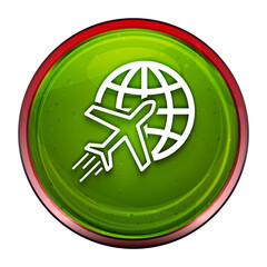 Plane world icon fresh green round button illustration